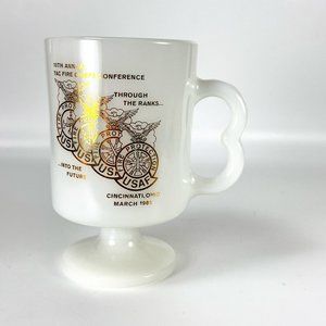 Vtg Fire Chiefs Conference Coffee Cup Mug White Milk Glass Footed 80s